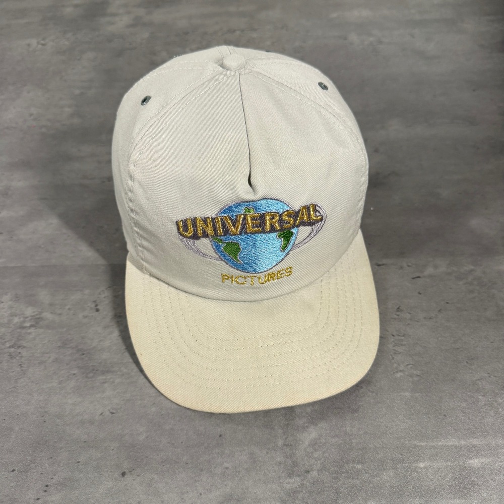Vintage‎ Universal Pictures Hat Gray Beige Embroidered Globe Studio Cap USA Made